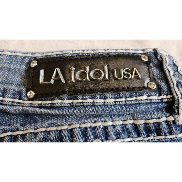 LA Idol Womens Sz 9 Blue Flat Front 5 Pocket Design Denim Bootcut Jeans W31 L34 - Picture 9 of 16